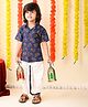 MoMaa Pure Cotton Half Sleeves Elephants Printed Shirt & Dhoti Set - Blue & White