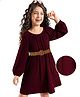 Hola Bonita Knit Three Fourth Sleeves Solid Colour Frock - Maroon