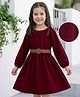 Hola Bonita Knit Three Fourth Sleeves Solid Colour Frock - Maroon