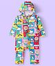 Babyhug 100% Cotton Knit Full Sleeves Hooded Romper with Text & Bear Print - Yellow Blue & Red
