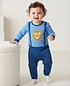 Babyhug 100% Cotton Interlock Knit Full Length Romper with Stripe & Lion Patch - Blue