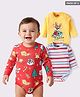 Babyhug 100% Cotton Knit Full Sleeves Onesies with Animal Print Pack of 3 - Red & Yellow
