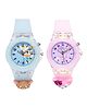 KIDSUN Set Of 2 Mouse & Cat Detailed Seven Light Embellished Redium Strap Analog Watch - Blue & Pink