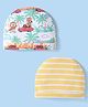 Babyhug Interlock Cotton Knit Tropical & Stripe Printed Caps Pack Of 2 - White & Yellow