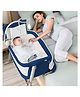 BAYBEE Metal Cradella Cradle For Baby Cot Bedside Crib With Adjustable Height & Wheels Mosquito Net Toys & Extra Soft Cushion - Navy Blue