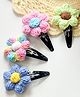 Bobbles & Scallops Set of 4 Crocheted Floral Snap Clips - Multi Colour