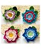 Bobbles & Scallops Set Of 4 Crocheted Floral Brooch - Multi Color