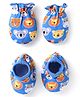 Babyhug 100% Cotton Knit Mittens & Booties With Animal Print - Blue