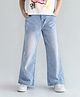 Primo Gino 100% Cotton Woven Full Length Wide Leg  Denim Washed Jeans  - Blue