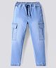 Primo Gino Woven Full Length Solid Elasticated Waistband Denim Jogger - Light Blue