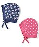 Babyhug 100% Cotton Knit Tie Knot Bonnet Cap Floral & Polka Dot Print Pack of 2 - Pink & Blue