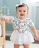 Babyhug Disney Interlock Knit Half Sleeves Frock Style Onesie with Aristocats Marie Print &  Mesh Skirt Detailing- White