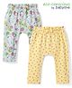 Babyoye 100% Cotton Knit Full Length Eco Jiva Finish Diaper Leggings with Floral & Kitty Print Pack of 2 - Yellow & Light Green