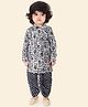 ETHNIKS NEURON Cotton Silk Full Sleeves Abstract Printed Kurta & Leheriya Printed Dhoti Set - Navy Blue
