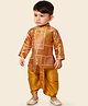 ETHNIKS NEURON Silk Full Sleeves Floral Printed Kurta & Solid Dhoti Set - Mustard Yellow