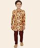 ETHNIKS NEURON Silk Full Sleeves Floral Printed Sherwani & Pyjama Set - Fawn