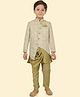 ETHNIKS NEURON Silk Full Sleeves Damask Foil Printed Kurta Pyjama Jacket Set - Pista Green