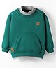 Little Kangaroos Fleece Knit Full Sleeves Sweatshirt With Patch Detailing & Kangaroo Pockets - Teal Blue