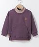 Little Kangaroos Fleece Knit Full Sleeves Sweatshirt With Patch Detailing & Kangaroo Pockets - Purple