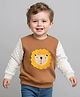 Little Kangaroos Fleece Knit Full Sleeves Sweatshirt With Lion Embroidery - Brown