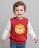 Little Kangaroos Fleece Knit Full Sleeves Sweatshirt With Lion Embroidery - Red