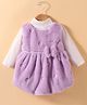 Little Kangaroos Fur Woven Frock & Full Sleeves Inner Tee With Sequin Embroidery & Bow Applique - Purple