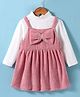 Little Kangaroos Fur Woven Shimmered Frock & Full Sleeves Inner Tee With Bow Applique - Pink