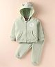 Little Kangaroos Knit Winter Wear Full Sleeves Hooded Jacket with Kangroo Pockets & Joggers - Mint