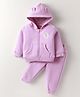 Little Kangaroos Knit Winter Wear Full Sleeves Hooded Jacket with Kangroo Pockets & Joggers - Lilac