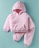 Little Kangaroos Knit Winter Wear Full Sleeves Hooded T-Shirt with Kangroo Pockets & Joggers - Pink
