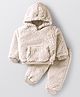 Little Kangaroos Knit Winter Wear Full Sleeves Hooded T-Shirt with Kangroo Pockets & Joggers - Cream
