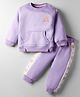 Little Kangaroos Fleece Knit Winter Wear Full Sleeves Bear Printed  T-Shirt & Lounge Pants with Kangroo Pockets & Joggers Set - Mauve