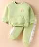 Little Kangaroos Fleece Knit Winter Wear Full Sleeves Bear Printed  T-Shirt with Kangroo Pockets & Joggers Set - Light Green