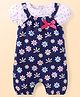 Babyhug Single Jersey Knit Dungaree Style Romper & Half Sleeves T-Shirt With Floral Print - Navy Blue & White