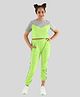 tweeny mini Pure Cotton Half Sleeves Colour Blocked Crop Top With Coordinating Joggers Set - Lime Green