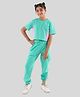 tweeny mini Pure Cotton Half Sleeves Colour Blocked Crop Top With Coordinating Joggers Set - Sea Green