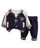 Little Surprise Box Cotton Full Sleeves Teddy Bear Designed Winter Track Suit Set - Navy Blue