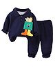 Little Surprise Box Cotton Full Sleeves French Fries Printed & Patch Embroidered Sweatshirt & Joggers Set - Blue