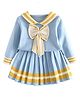 Little Surprise Box Cotton Full Sleeves Bow Applique Detailed & Colour Blocked Top & Skirt Set - Blue
