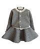 Little Surprise Box Cotton Full Sleeves Houndstooth Printed Cardigan & Skirt Set - Black