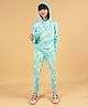 tweeny mini Cotton Full Sleeves Tie Dye Hoodie With Coordinating Track Pant Set - Lemon Yellow & Green