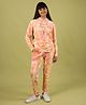 tweeny mini Cotton Full Sleeves Tie Dye Hoodie With Coordinating Track Pant Set - Peach