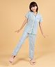 tweeny mini Pure Cotton Woven Half Sleeves Hand Block Striped Coordinating Night Suit Set - Blue