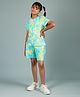 tweeny mini Pure Cotton Knit Half Sleeves Tie Dye Coordinating Night Suit Set - Lemon Green