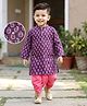 Babyhug Cotton Woven Mandarin Collar Full Sleeves Kurta Dhoti Set With Floral Print - Purple