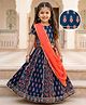 Babyhug Cambric Woven Half Sleeves Choli Lehenga with Dupatta & Floral Print - Navy Blue