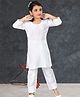 Pehanaava Cotton Three Fourth Sleeves Lace & Beads Embellished Kurta With Pant Set - White