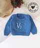 Woonie Full Sleeves Hand Knitted Half  Text Embroidered Pullover - Blue