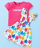 Babyhug Single Jersey Knit Cap Sleeves Top & Skirt Set with Text Star Print - Dark Pink