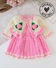 Woonie Handmade Crochet Dress With Full Sleeves Floral Design Shrug - Pink